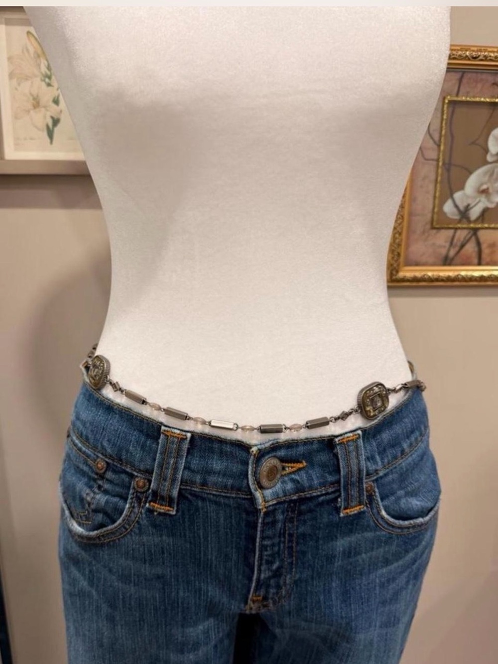 Vintage Silver-Tone Chain Waist Belt with Decorative Medallions